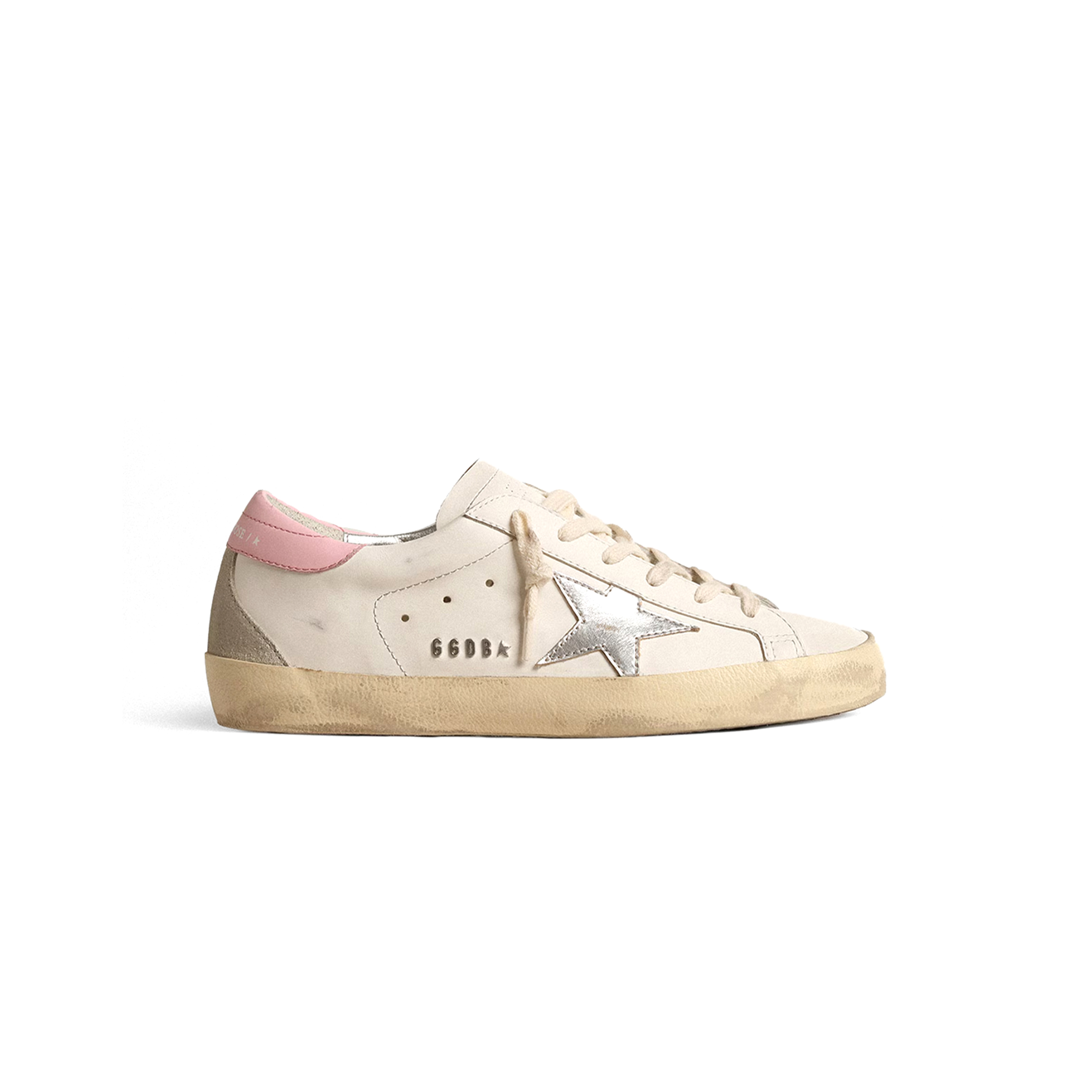 golden goose women''s S*per-star with silver leather star and pink heel tab gwf00102